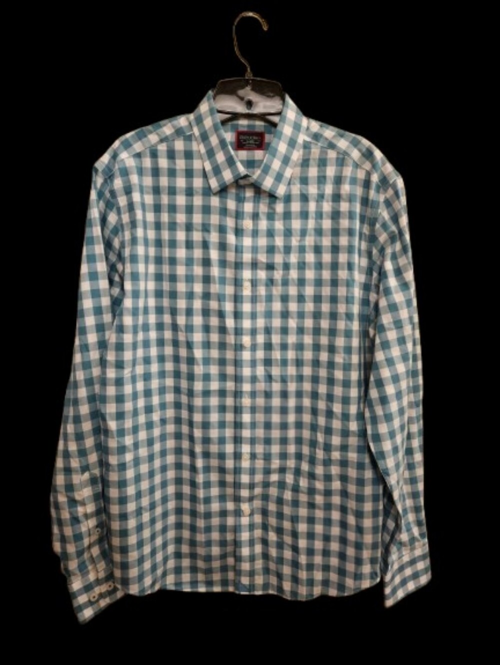 Men's Untuckit Teal and White Check Long sleeve Button-Down Shirt